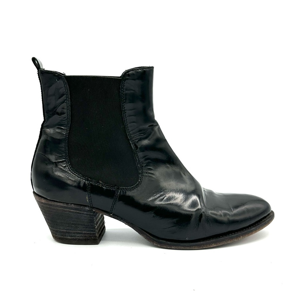 Progetto Western Chelsea Boots in Black High Shine Italian Leather EU‎ Size 40